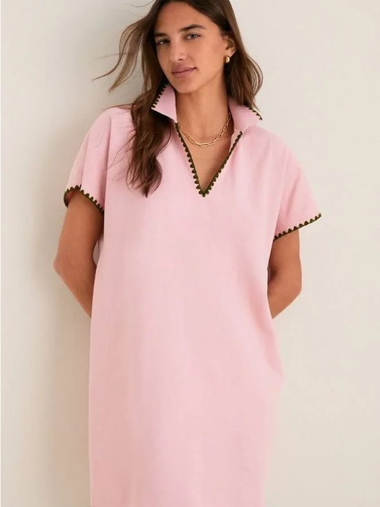 Tuckernuck Dresses & Skirts - TUCKERNUCK Powder Pink Pique Melissa Mini Dress Cotton Whipstitch Collar Small